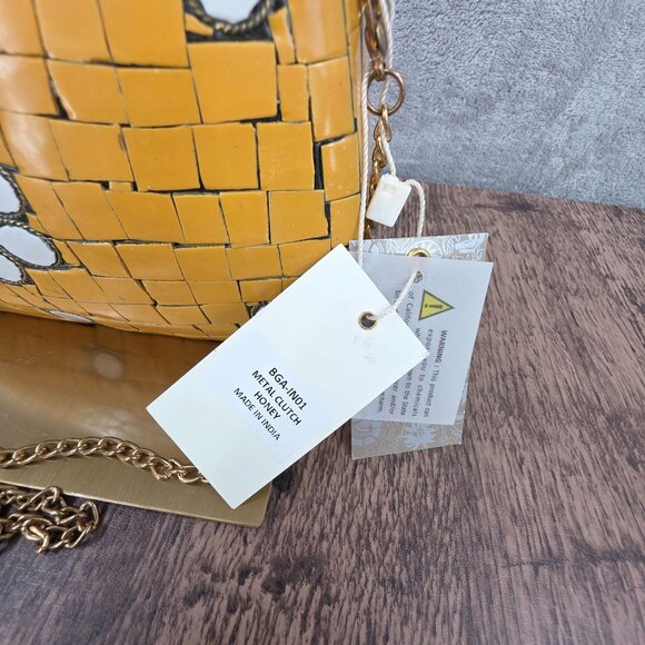 Antik Craft Metal Clutch Crossbody Honey Metallic Gold Mosaic Tile Art Chain New - Picture 7 of 15